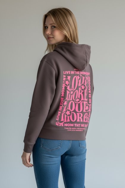 Anthracite Front and Back Printed Embossed Winter Sweatshirt