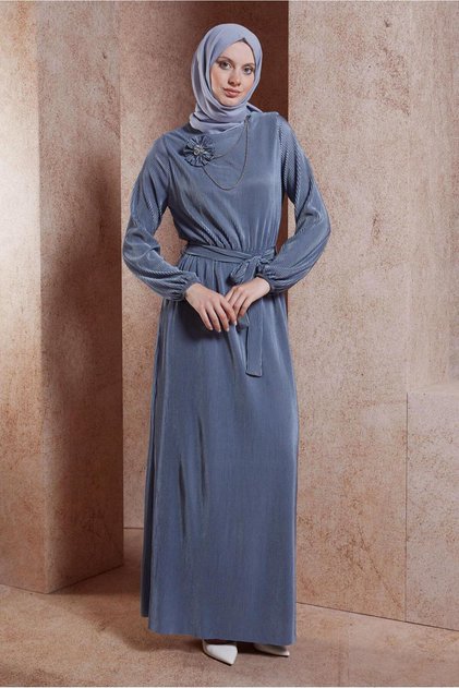 KUŞAKLI PİLİSELİ ELBİSE 44697