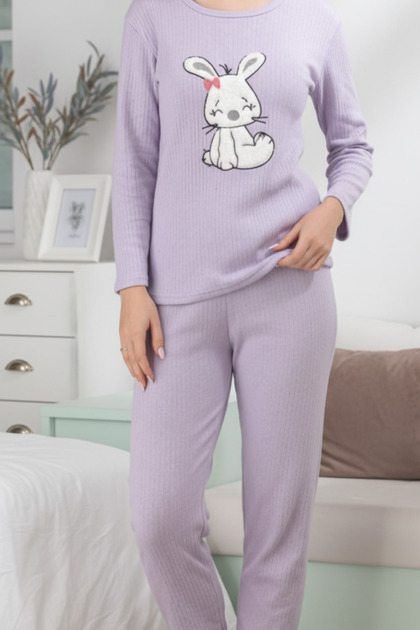 Niedliches Hasen-Pyjama-Set für Damen in Lila