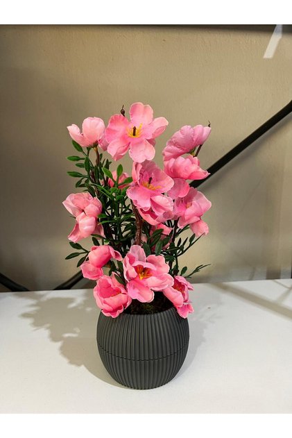 Floare artificială decorativă în ghiveci pentru masă, mărime mică, ghiveci din piatră naturală cu mușchi, 24 cm