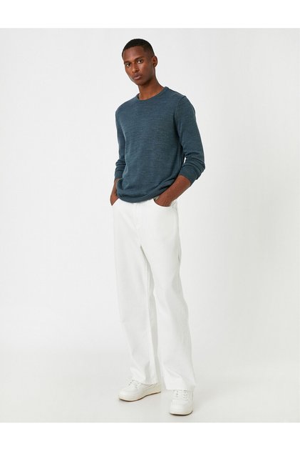Men's Blue Basic Sweater 3WAM70017HT