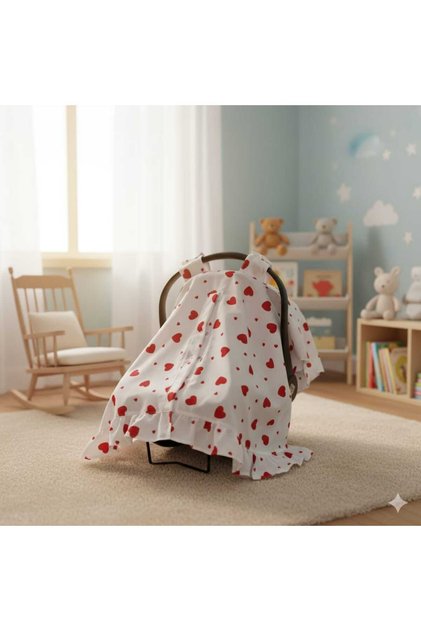 Baby Stroller Cover Heart-Shaped Stroller Cover Cotton Fabric Ruffle Detail Snap Fastener Stroller Cover