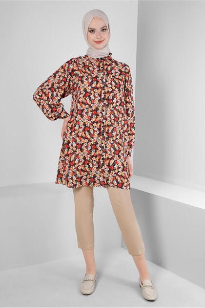 FLOWER PATTERNED SHIRT TUNIC 43672