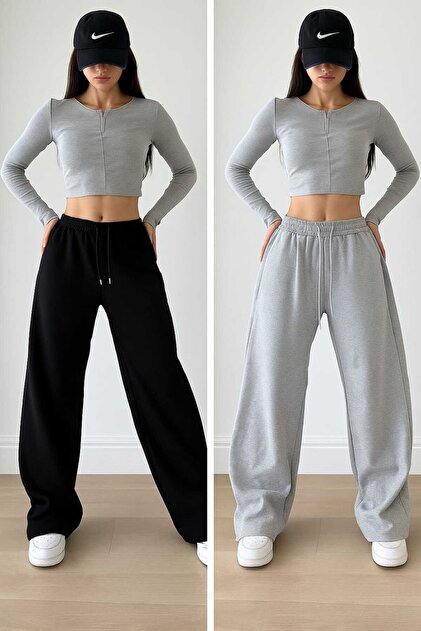 Double Sweatpants Pack: Black and Gray Loose-Fit Design Reflecting Street Style
