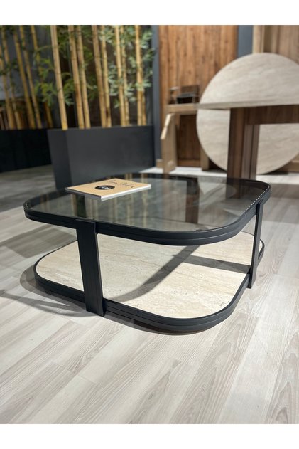 Valencia Orta Sehpa Temperli Füme Cam Modern Mobilya 90x90 Cm