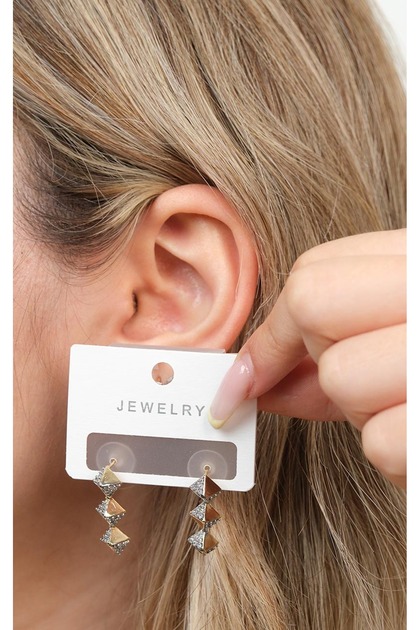 Women's Steel Dangle Earrings Triple Geometric Pyramid Design