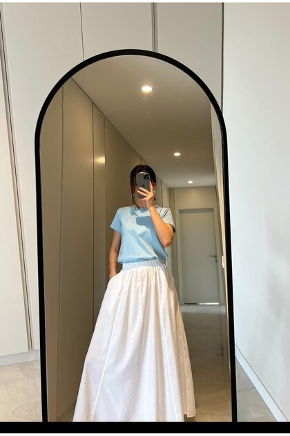Poplin White Standard Size Long Skirt with Pockets