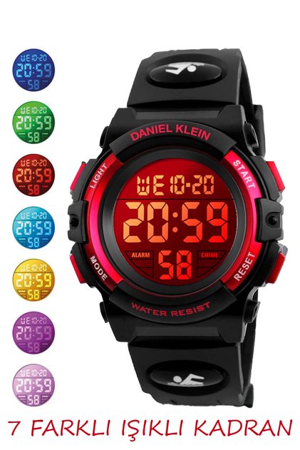 Black Children's Wristwatch with Alarm and Stopwatch, 7 Different Lights, for Ages 8-12