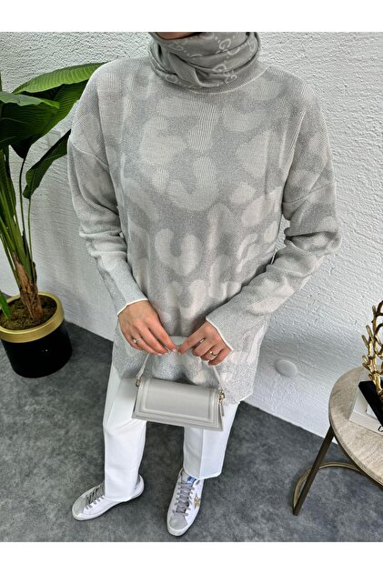 Leopar Desenli Salaş Triko Kazak – Kışlık Oversize Kadın Kazak