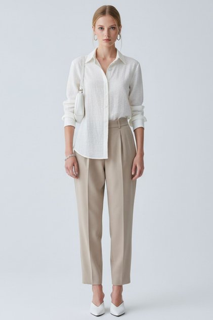 Women's White Linen Classic Regular Fit Shirt Collar Buttoned Long Sleeve Elegant Shirt – Women's Shirt