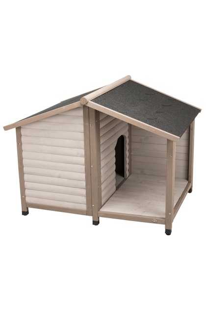 Cușcă pentru câini Lodge din lemn, M-L (130x100x105 cm), gri