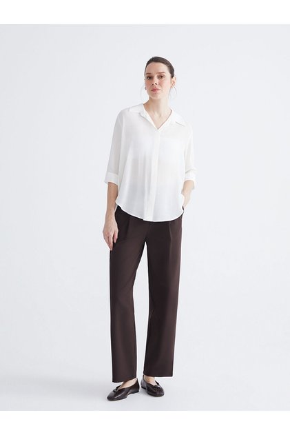 Vizyon New Season Elastic Waist Wide Leg Women's Pleated Trousers