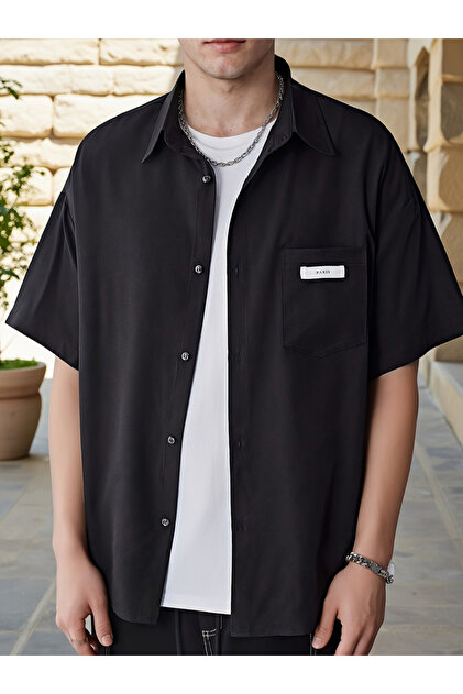 Men Solid Button Up Short Sleeve Shirt