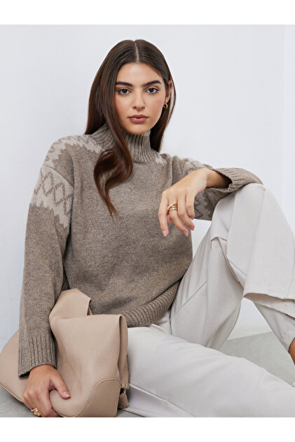 Brown Regular Fit Fair Isle Knit Sweater