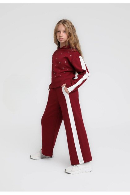 Girl's Hooded Studded Elastic Waist Pocketed Tracksuit Set