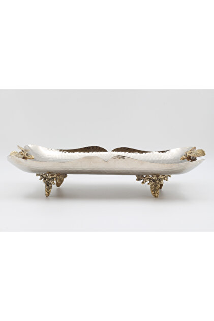 Silver-Plated Copper Rectangular Tray with Floral Motifs