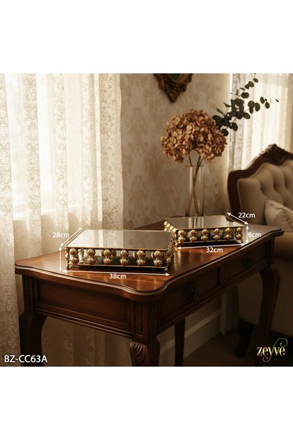 Bead Model 2-Piece Metal Rectangular Mirrored Jardiner Tray 22X32X8Cm - 28X38X8Cm