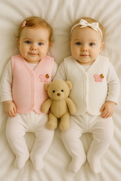 100% Cotton Baby Combed Cotton Quilted Vest / Girls Boys Unisex Set of 2