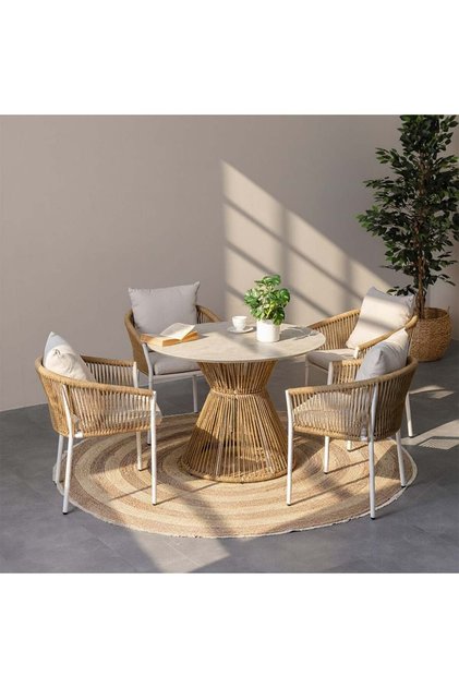 Nuvana 1+4-Seater Dining Set – Luxury Brown/Beige Dining Table & Chair Set