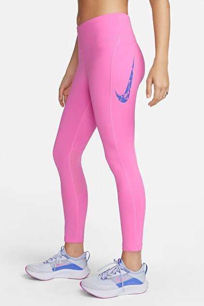 Dri Fit Fast Mid Rise 7/8 Leggings Tight Kadın 3 Cepli Spor Tayt Pembe
