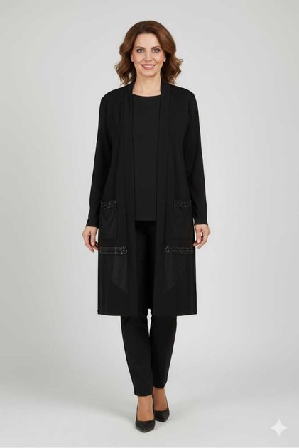 Long Sleeve Black Combed Cotton Jacket with Mesh Detail