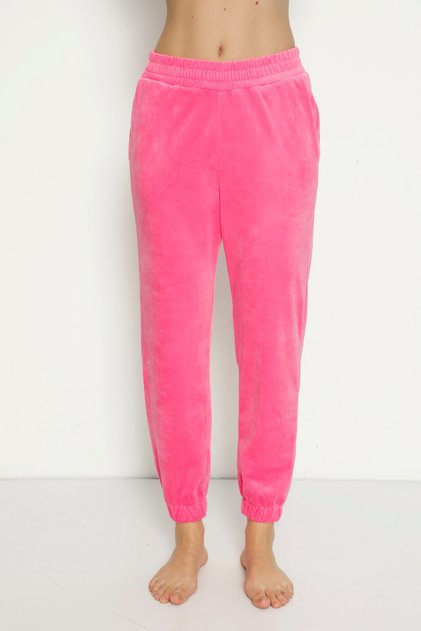 Women's Fuchsia Pocketed Cotton Velvet Sweatpants