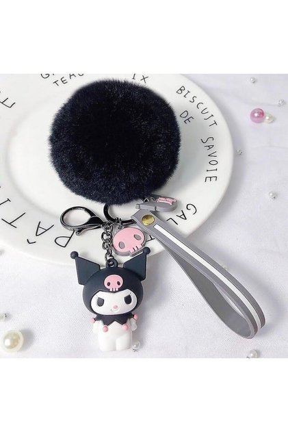Hello kitty kuromi plush pom pom silicone keychain bag charm y2k anime gift