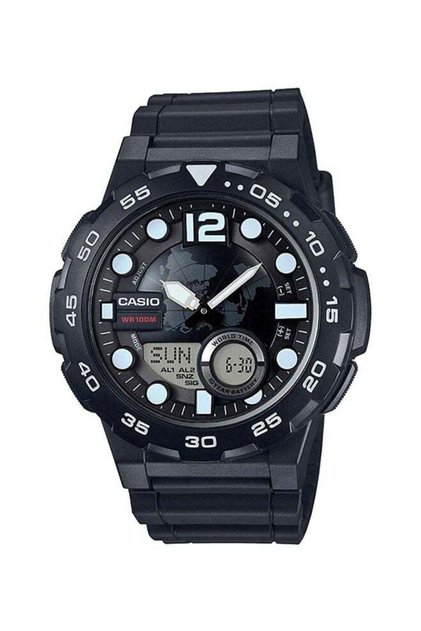 ساعة رقمية بعقارب، مقاومة للماء، موديل AEQ-100W-1AVDF - مقاس 53 مم - لون أسود للرجال