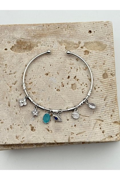 Steel Charm Bracelet // Handcuffs-4214