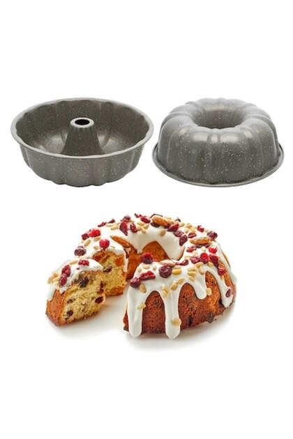 Tavă rotundă de copt S Cook cu gaură centrală pentru panettone, prăjituri, tartă sau pâine, metal, gri 24 x 8 cm