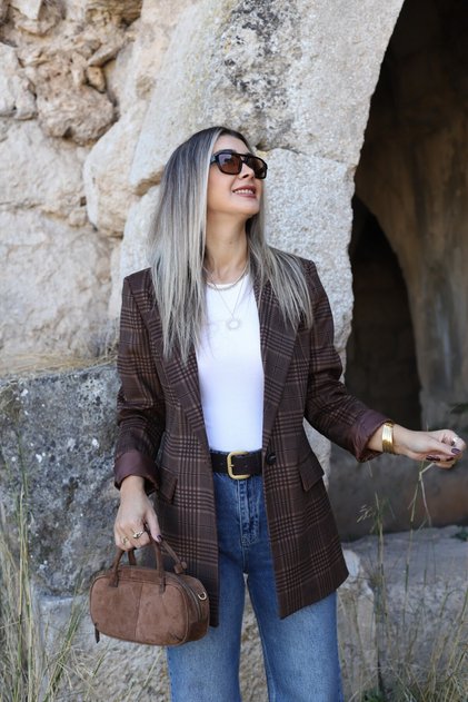 Brown Plaid Blazer Jacket