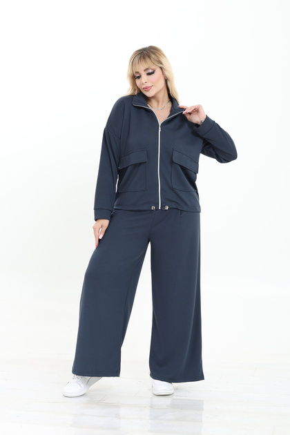 Modal Fabric Front Pleated Trousers & Adjustable Jacket Top and Bottom Set