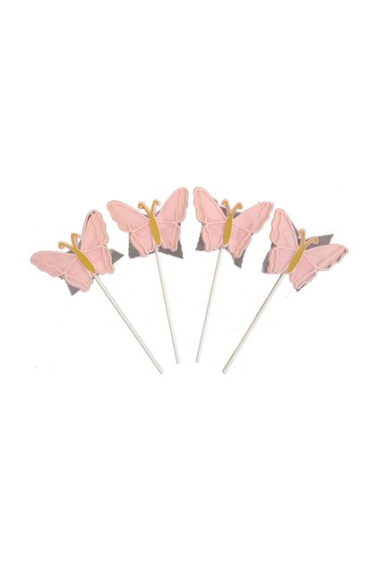 Set de decoruri pentru tort gri, roz, auriu cu sclipici, fluturi