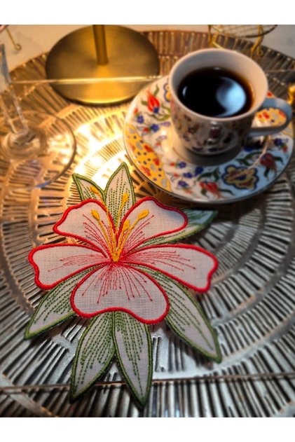 2 Red Lily Embroidered Presentation and Cocktail Napkins
