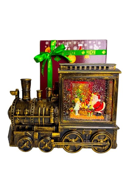 Decoratiune muzicala si luminoasa de Craciun, tip locomotiva, cu zapada in miscare si lumina calda