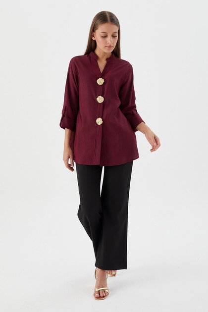 Design buttoned tunic shirt burgundy