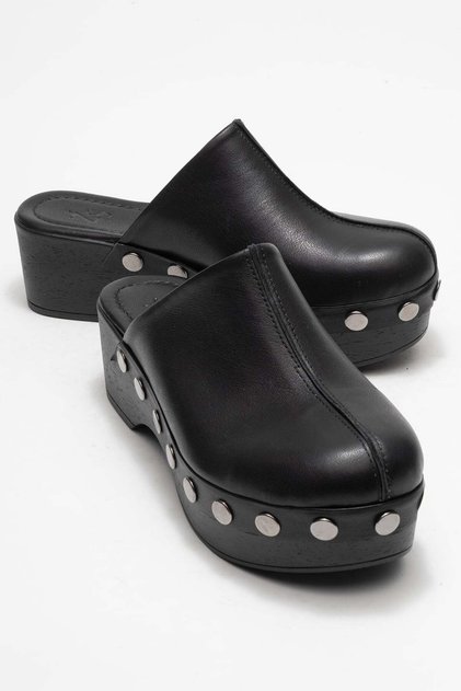 Sarine Women's Genuine Leather Clogs Sandals Black