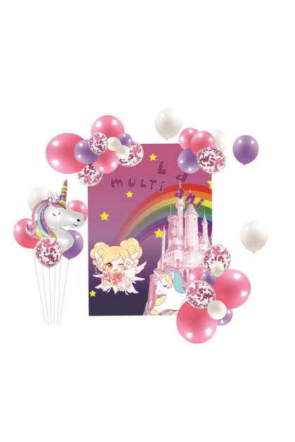 Set de 73 de baloane, roz, alb, violet, unicorn, PPTZ5364