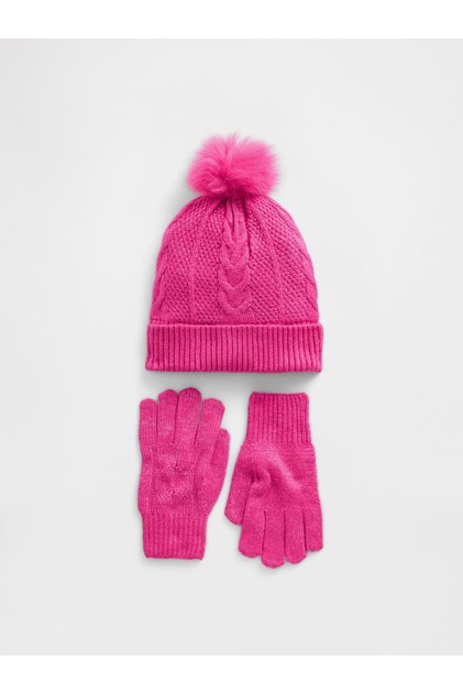 Kız Çocuk Pembe Cable Örgü Cozy Set