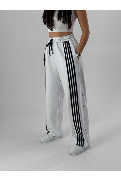 Women's Striped White Baggy Pants Coc1081