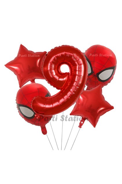 Spider-Man 9 Year Old Balloon Set Concept Red Number Balloon Birthday Set