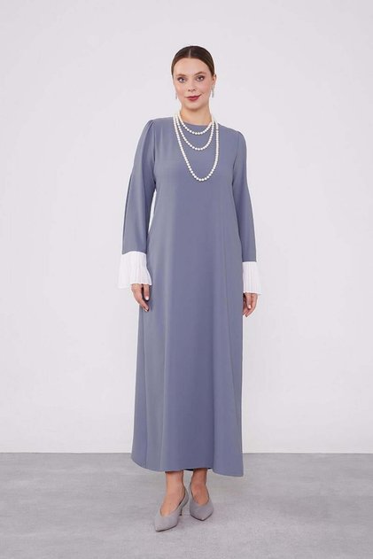 Anthracite Sleeves Chiffon Pleated Dress