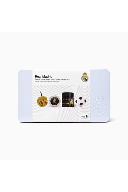 Set cadou pentru bărbați, cosmetice pentru păr și corp în cutie metalică, Real Madrid, 4 articole