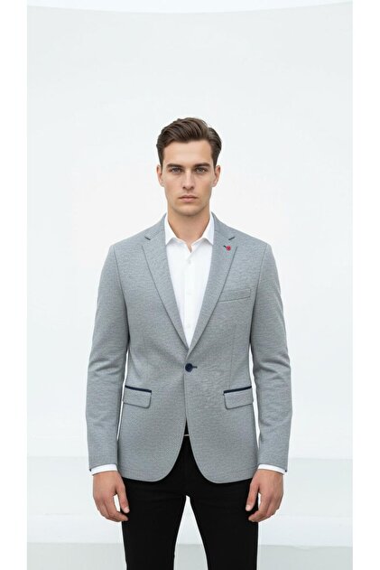 Plus Scorpion PlusScorpion Gri Erkek İtalyan Kesim Blazer Ceket