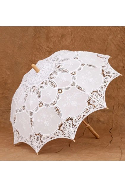 Büyük Vintage Dantel İşlemeli Beyaz Şemsiye, 80x65cm, şık ve şemsiye aksesuarı