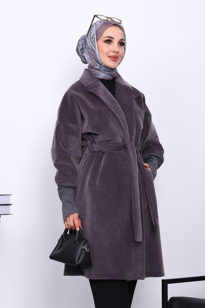 Smoked Waist Belted Double Pocket Angora Coat