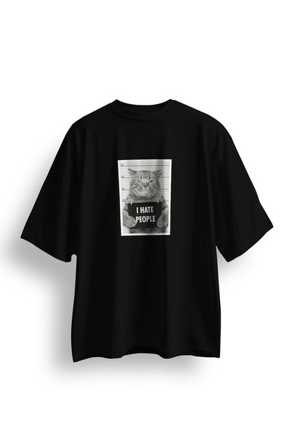 I Hate People Cat / Oversized Unisex T-Shirt / 95% Premium Quality Cotton / 330Gr Thick Combed Cotton