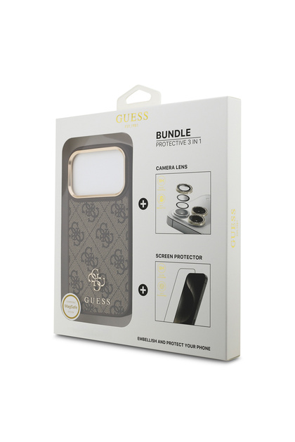 iPhone 17 Pro Licensed 4g Text Logo Case & Screen & Lens Protector 3in1 Accessory Set Brown