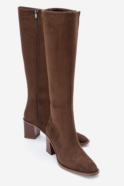 Venia Brown Suede Women's Thick Heeled Boots