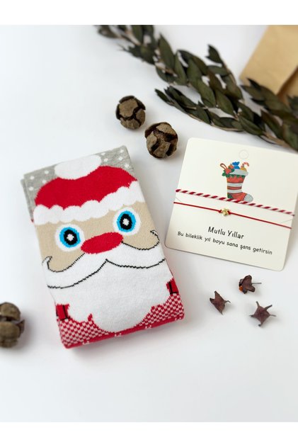 Santa Claus Unisex Gift Adult New Year Socks Bracelet Set (Gift Wrapped)